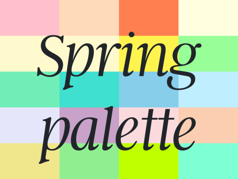 Spring color palette featuring 20 soft and playful shades like pink, peach, mint, and turquoise – perfect for seasonal wardrobe inspiration and styling tips.