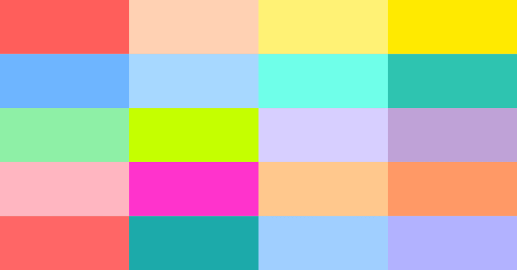 Summer Palette color swatches showcasing 20 cool, fresh, and vibrant colors including blues, pinks, teals, and pastels for seasonal style inspiration and wardrobe ideas.