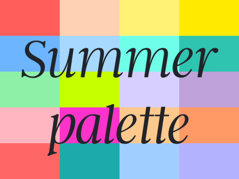 Summer Palette color swatches showcasing 20 cool, fresh, and vibrant shades including blues, teals, pinks, pastels, and corals for seasonal wardrobe inspiration, outfit ideas, and styling tips