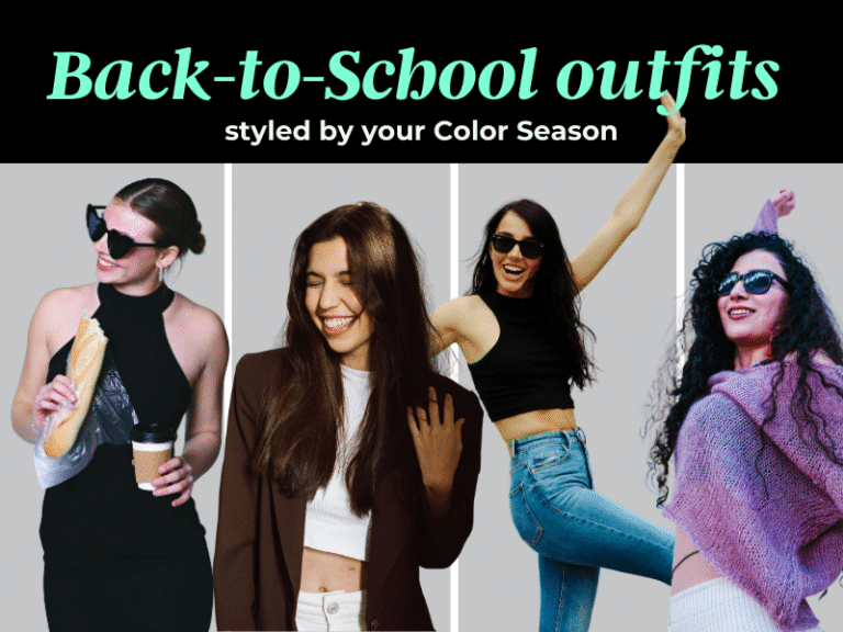 Colorful back-to-school essentials in shades that flatter each color season — backpacks, shoes, and accessories for a confident start to the school year
