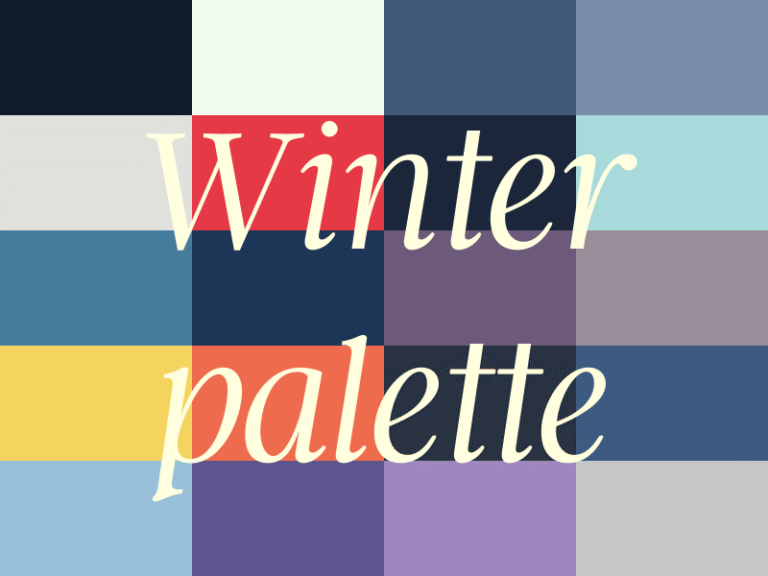 Winter fashion mood board with cozy sweaters, statement coats, and boots in icy blues, deep navy, emerald green, and black for seasonal style inspiration.
